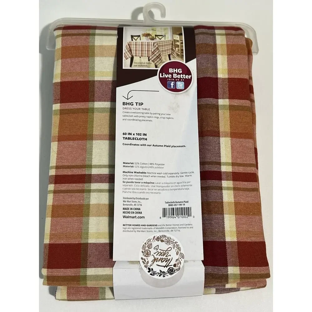 Better Homes Autumn Plaid 60X102 Cotton Blend Woven Tablecloth Limited Edition